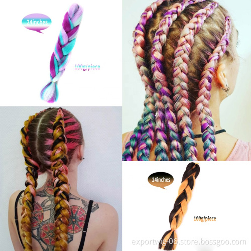 Wholesale 24 Inch 100g Mix Color High Quality Cheap Fiber Synthetic Wavy Private Label Braiding Hair Pre Stretched Braiding Hair